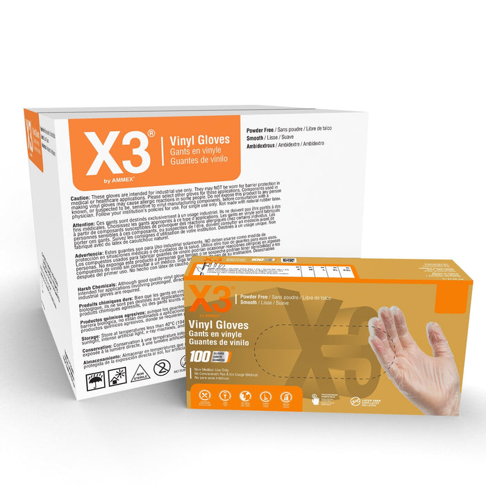 X3 3 mil. Clear Vinyl Disposable Industrial Gloves - GPX3