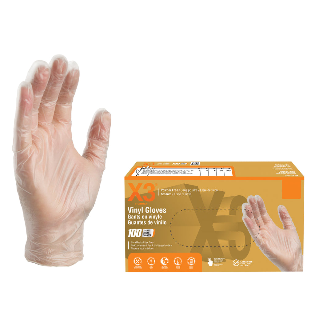 X3 Clear Vinyl Industrial Disposable Gloves, Latex Free — Zoomget