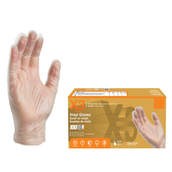 X3 3 mil. Clear Vinyl Disposable Industrial Gloves - GPX3