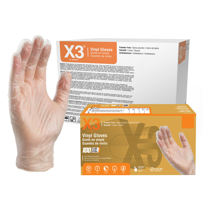 X3 3 mil. Clear Vinyl Disposable Industrial Gloves - GPX3