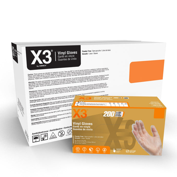 X3 3 mil Clear Vinyl Disposable Industrial Gloves - GPX3D