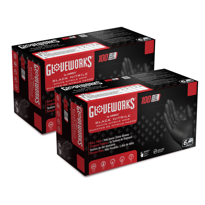 GLOVEWORKS HD 6-Mil Black Industrial Nitrile Raised Diamond Gloves