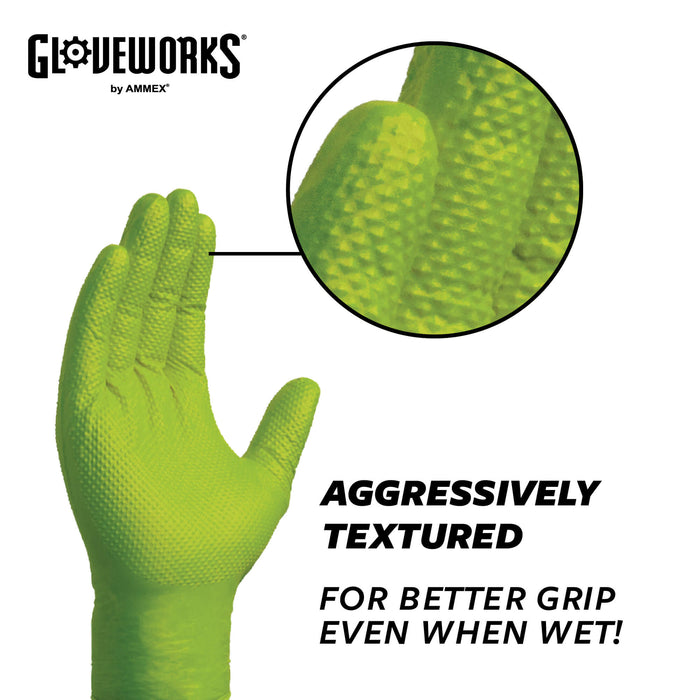 GLOVEWORKS HD Green Nitrile Gloves, 8 mil Nitrile Gloves Medium-XXL Sizes, Nitrile Disposable Gloves with Raised Diamond Grip