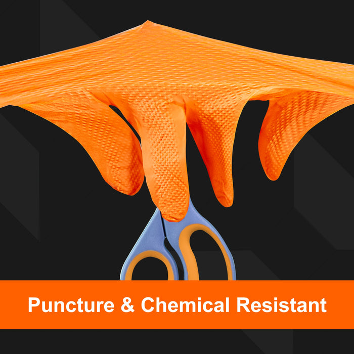 Gloveworks HD 8 mil. Orange Nitrile Disposable Industrial Gloves with Raised Diamond Texture, GWON (5-Pack)