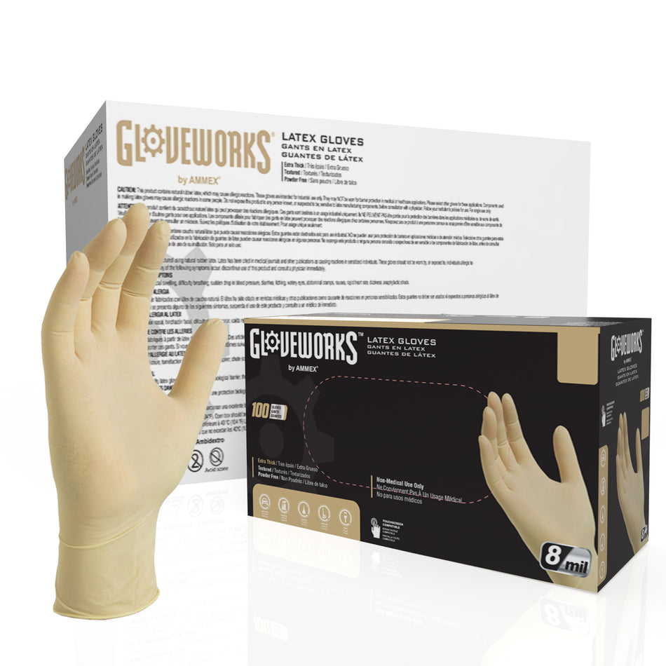 Gloveworks HD 8 mil. Ivory Latex Disposable Industrial Gloves - ILHD