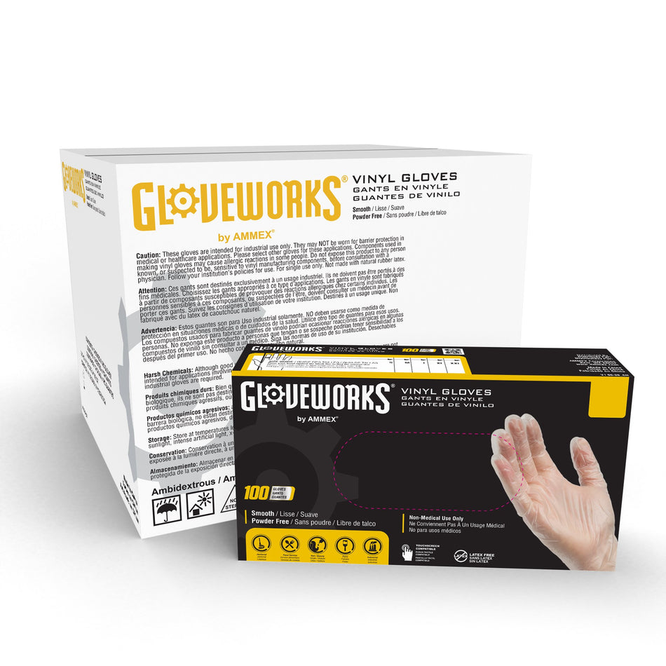 Gloveworks 3 mil. Clear Vinyl Disposable Industrial Gloves - IVPF