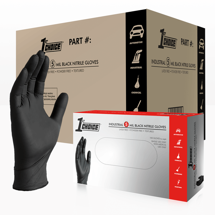 1st Choice 5 mil. Black Nitrile Disposable Industrial Gloves - 1BN