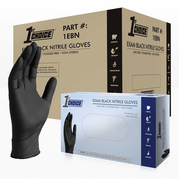 1st Choice 3 mil. Black Nitrile Disposable Exam Gloves - 1EBN