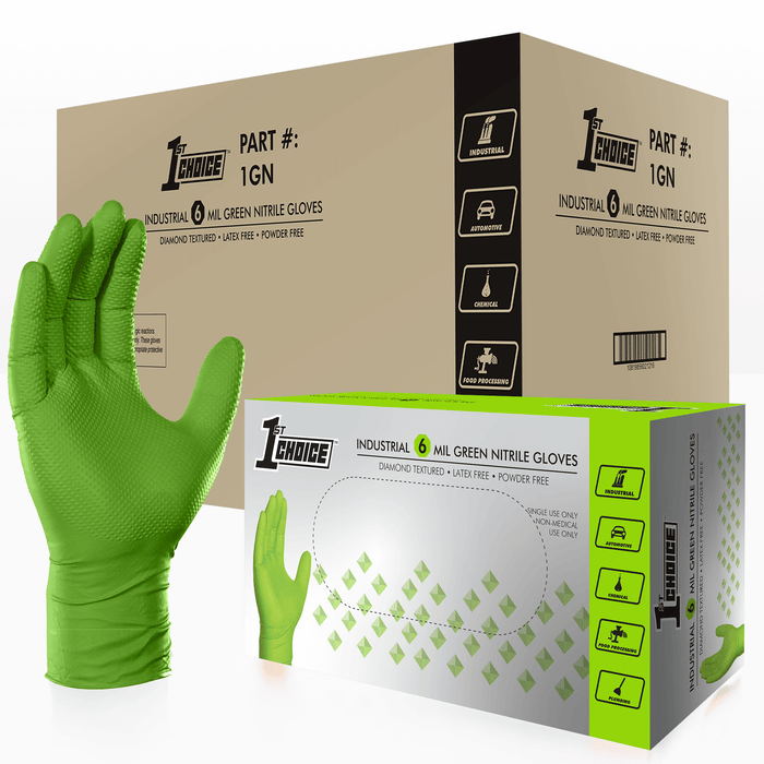 1st Choice Industrial 6 Mil Premium Green Nitrile Raised Diamond Textured Gloves - Sample Pack - 1GN