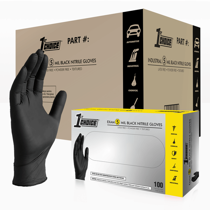 1st Choice 5 mil. Black Nitrile Disposable Exam Grade Gloves - 1MEBN (2-Pack)