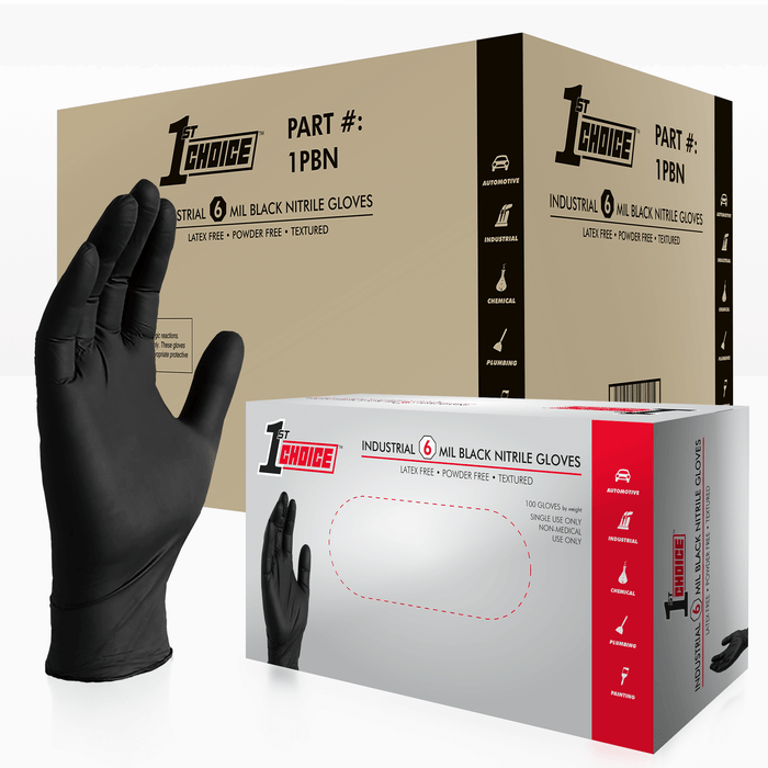 1st Choice Premium 6 mil. Black Nitrile Disposable Industrial Gloves - 1PBN