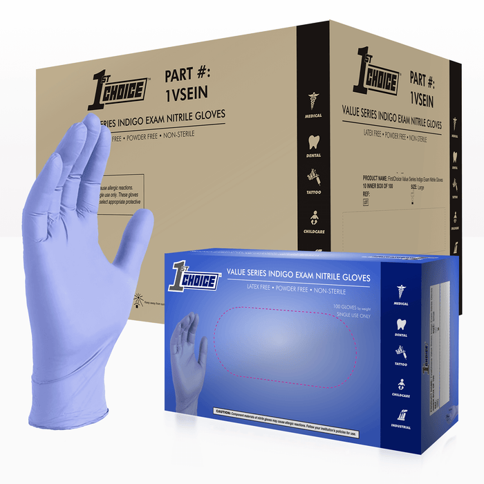 1st Choice 3 mil. Light Indigo Nitrile Disposable Exam Gloves - 1VSEIN