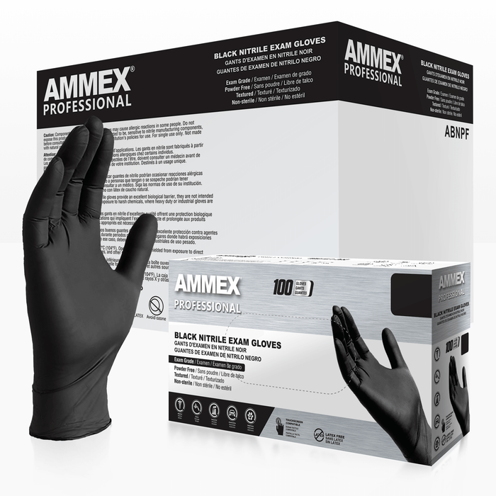 GlovePlus Black Nitrile Industrial Gloves by AMMEX, Size L - 100 count