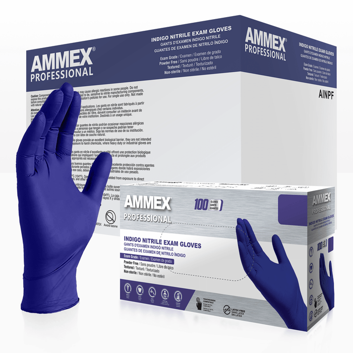 AMMEX Professional 3 mil. Indigo Nitrile Disposable Exam Gloves - AINPF