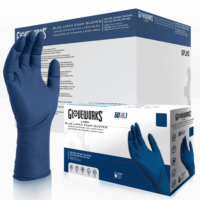 GLOVEWORKS 13-Mil HD Blue Exam Latex Disposable Gloves — Zoomget GLOVEWORKS 13-Mil HD Blue Exam Latex Disposable Gloves — Zoomget