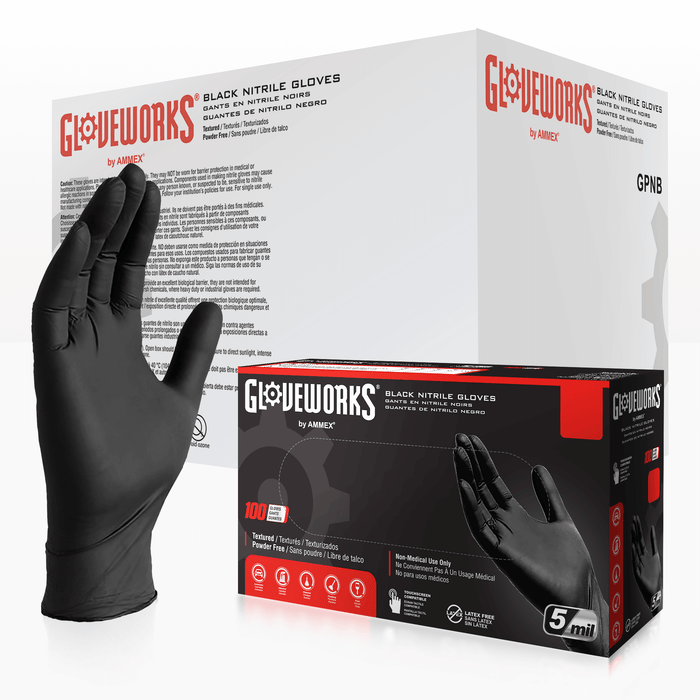 GLOVEWORKS 5 Mil Black Nitrile Industrial Gloves - Sample Pack - GPNB