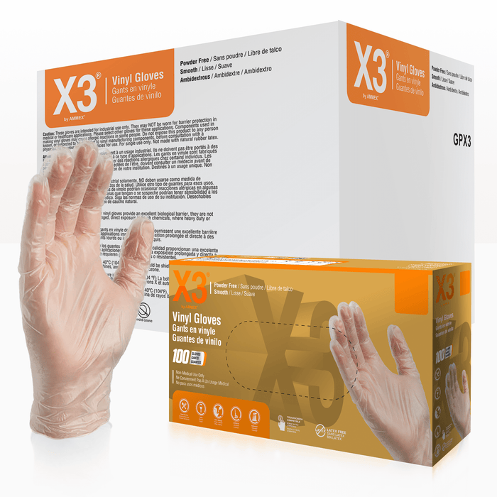 X3 3 mil Clear Vinyl Disposable Industrial Gloves - Sample Pack X3 3 mil Clear Vinyl Disposable Industrial Gloves - Sample Pack