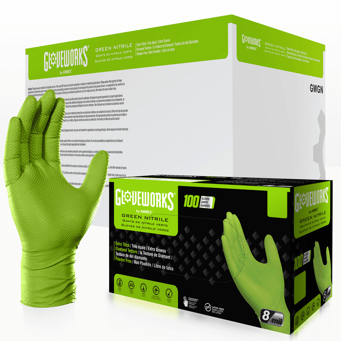 Gloveworks GWGN46100 - HD Green Nitrile Disposable Gloves - Large