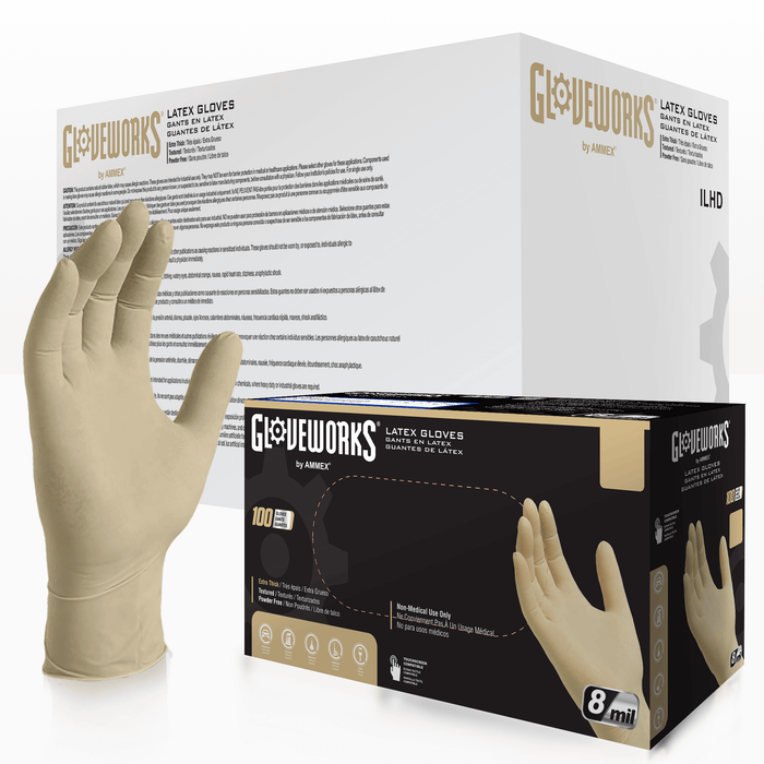 Gloveworks HD 8 mil Ivory Latex Disposable Industrial Gloves - Sample Pack - ILHD