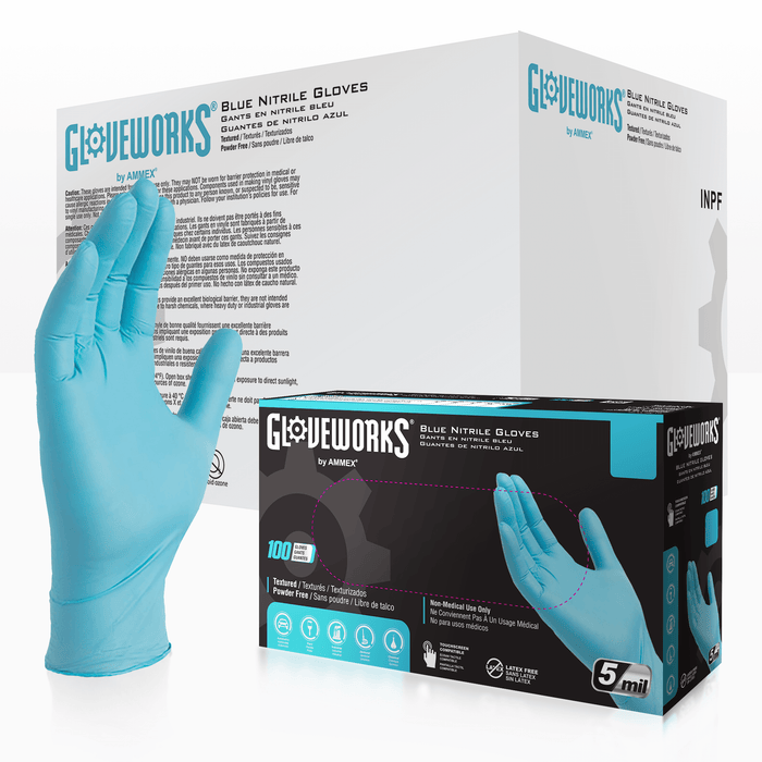 Gloveworks 5 mil Blue Industrial Nitrile Disposable Gloves - Sample Pack - INPF
