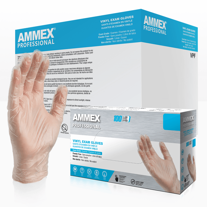 AMMEX 3 Mil Clear Medical Vinyl Disposable Gloves Latex Free