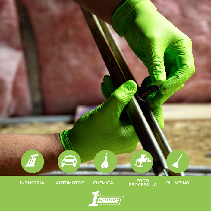 1st Choice Industrial 6 Mil Premium Green Nitrile Raised Diamond Textured Gloves - Sample Pack - 1GN