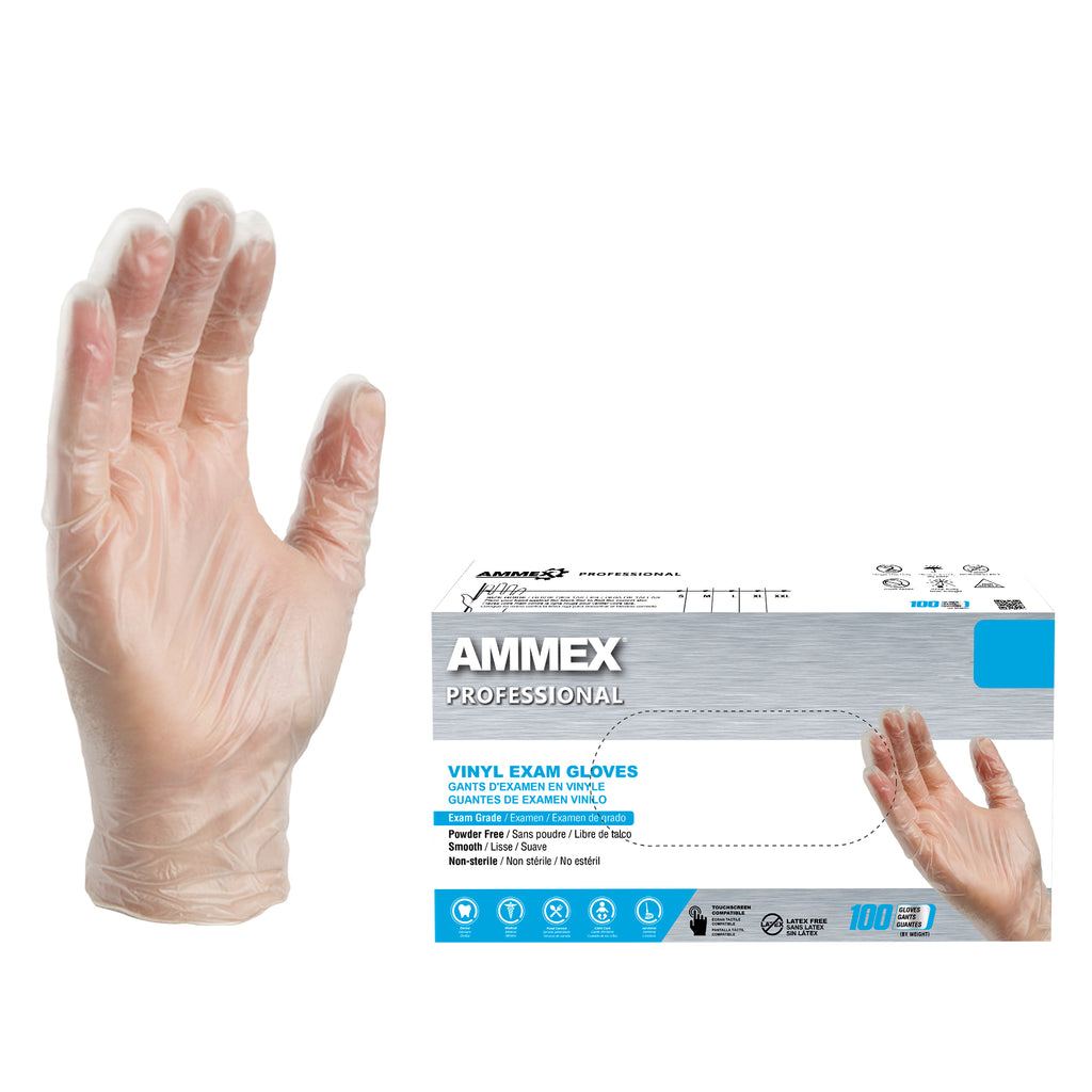 Exam Gloves Smooth Touch Disposable Latex Gloves AMMEX 3-Mil Clear