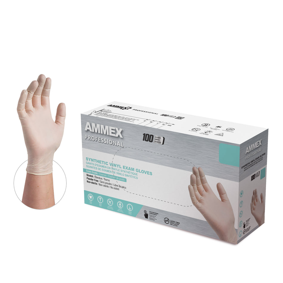 AMMEX 4 mil Ivory Stretch Synthetic Vinyl Disposable Medical Gloves - VSPF