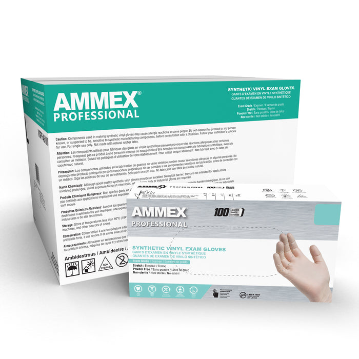 AMMEX 4 mil Ivory Stretch Synthetic Vinyl Disposable Medical Gloves - VSPF