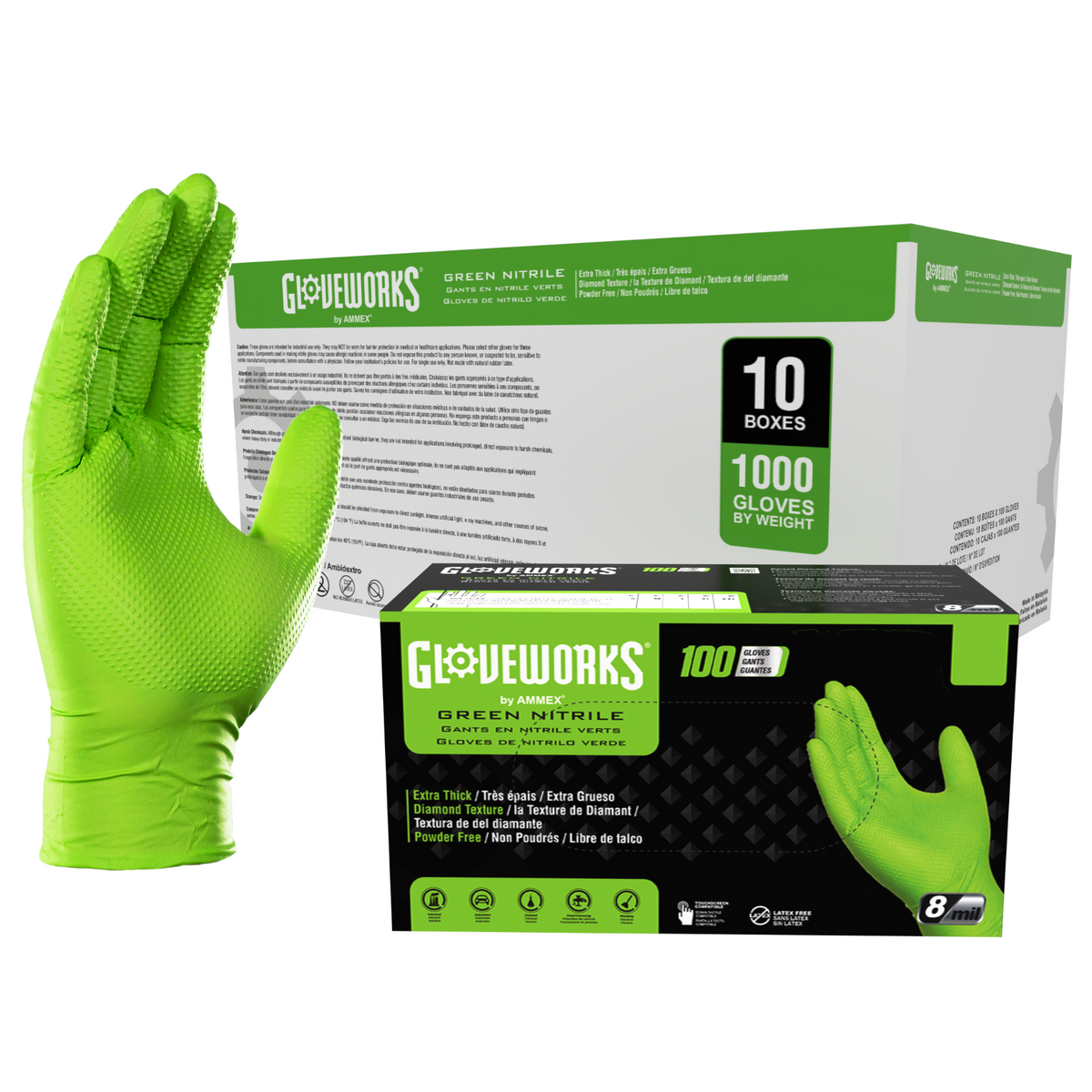 GLOVEWORKS HD 8-Mil Green Nitrile Disposable Gloves, Latex Free