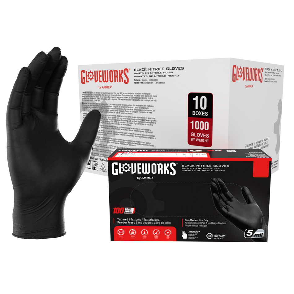 Gloveworks 5 mil. Black Nitrile Disposable Industrial Gloves - GPNB