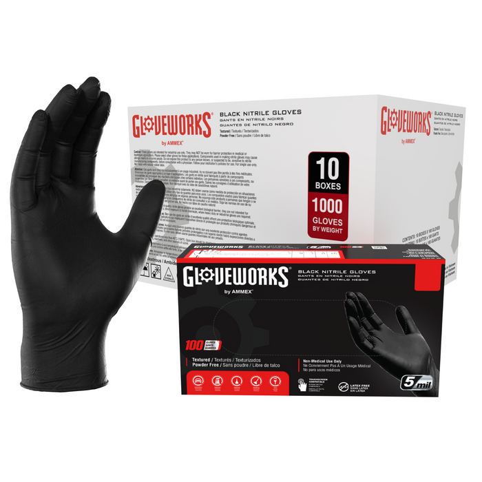 Gloveworks 5 mil. Black Nitrile Disposable Industrial Gloves - GPNB