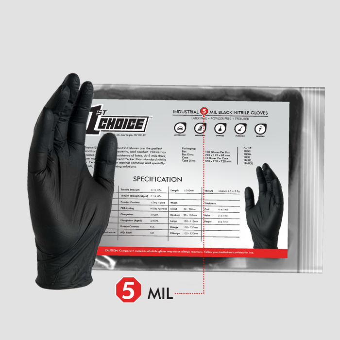 1st Choice 5 mil Black Nitrile Disposable Industrial Gloves - Sample Pack - 1BN