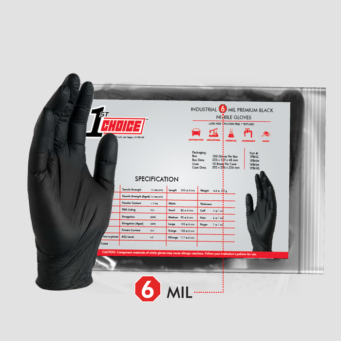 1st Choice 6 mil Black Nitrile Disposable Industrial Gloves - Sample Pack - 1PBN