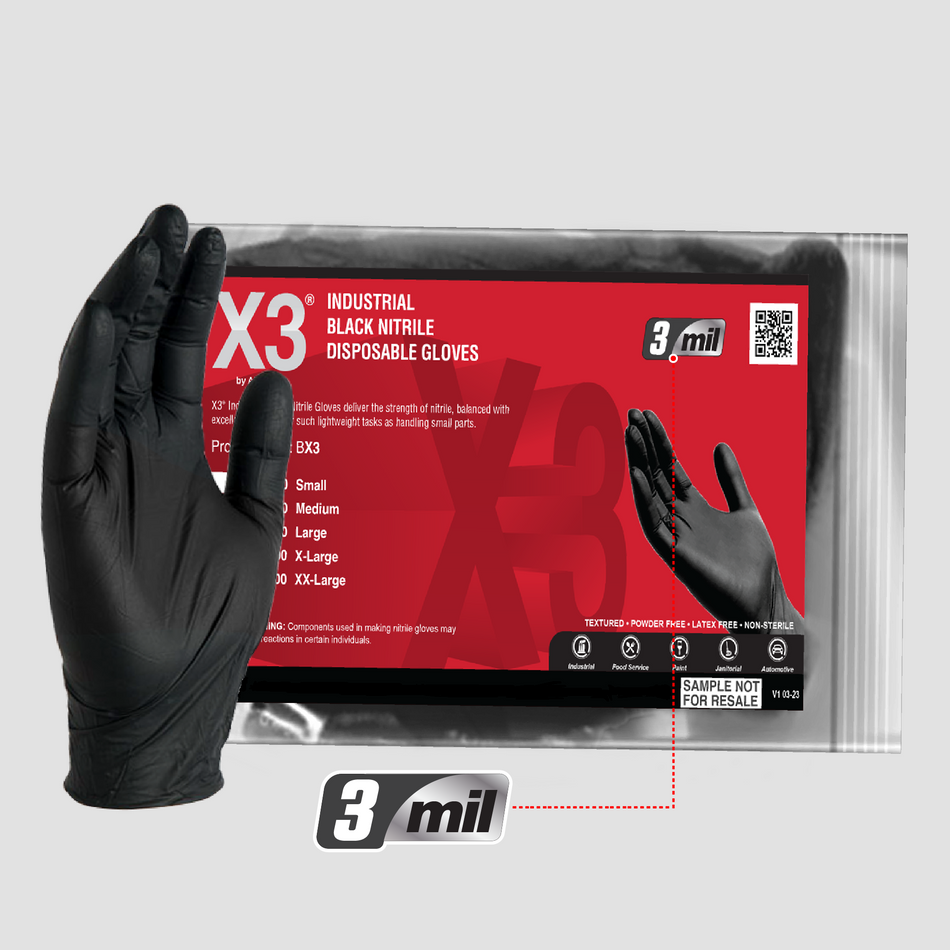 X3 3 Mil Black Nitrile Disposable Industrial Gloves - Sample Pack - BX3