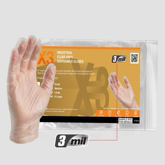 X3 3 mil Clear Vinyl Disposable Industrial Gloves - Sample Pack - GPX3