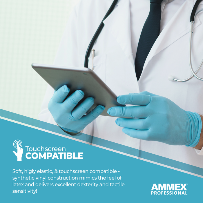 AMMEX Professional 3 mil. Blue Nitrile Disposable Exam Gloves - APFN