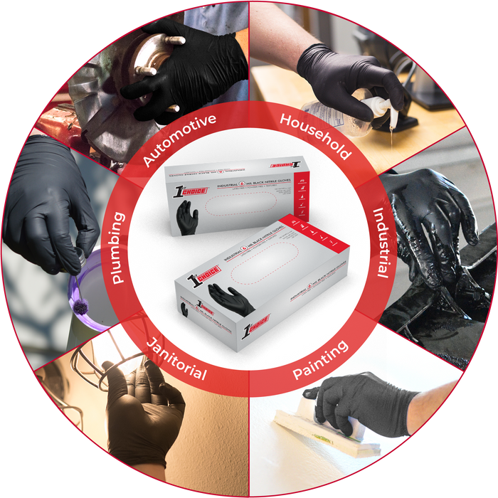1st Choice Premium 6 mil. Black Nitrile Disposable Industrial Gloves - 1PBN (2-Pack)
