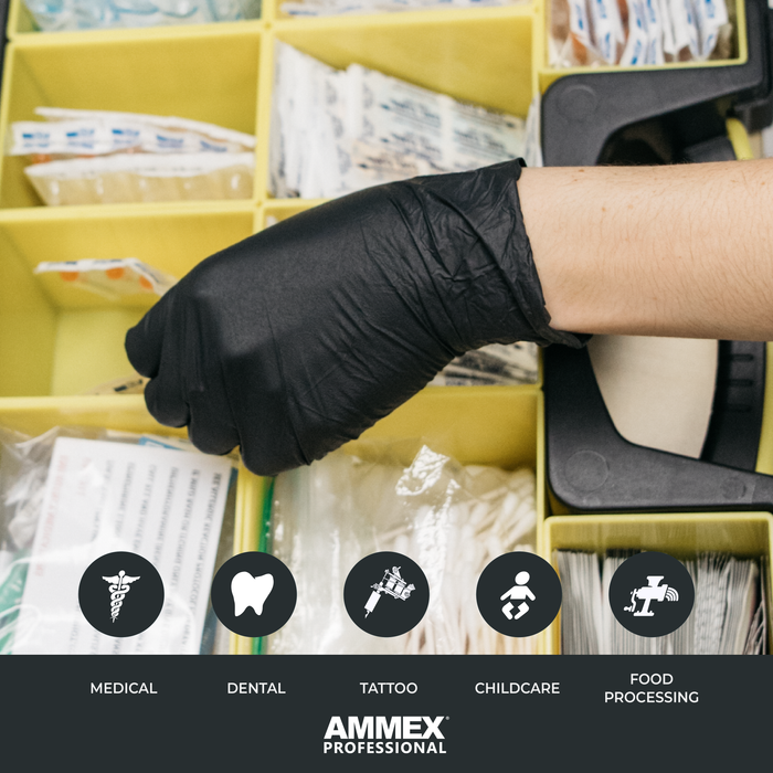 AMMEX Professional 3 mil. Black Nitrile Disposable Exam Gloves - ABNPF