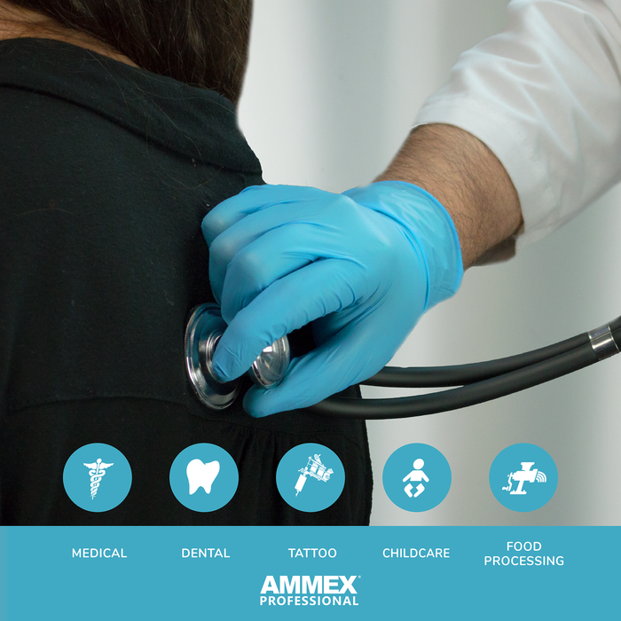 AMMEX Professional 3 mil. Blue Nitrile Disposable Exam Gloves - APFN