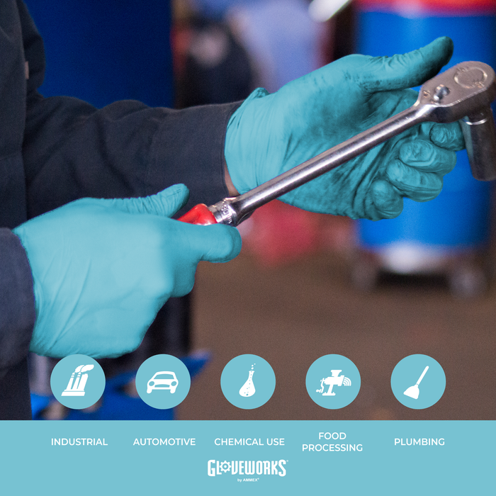Gloveworks 5 mil. Blue Nitrile Disposable Industrial Gloves - INPF