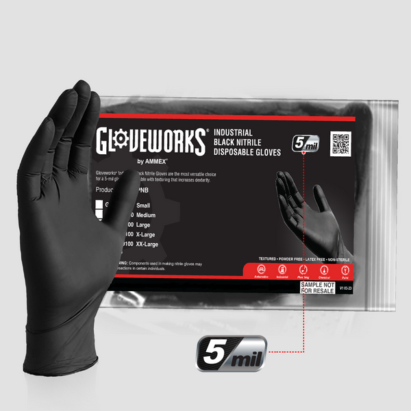 GlovePlus Black Nitrile Industrial Gloves by AMMEX, Size L - 100 count