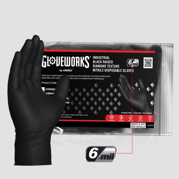Gloveworks HD mil Black Nitrile Disposable Industrial Gloves