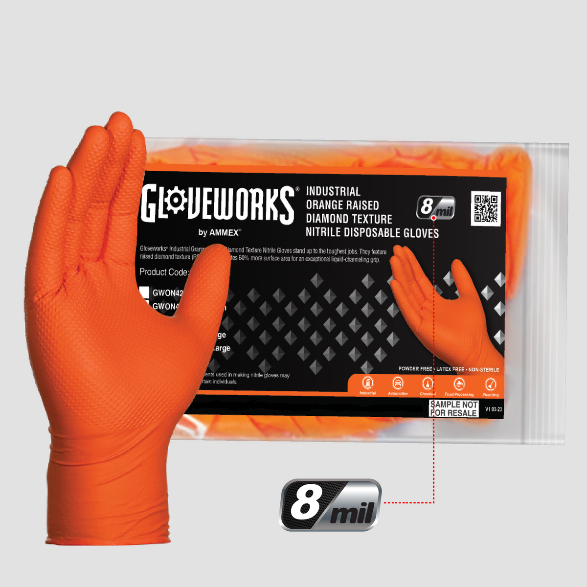 Gloveworks HD mil Orange Nitrile Disposable Industrial Gloves