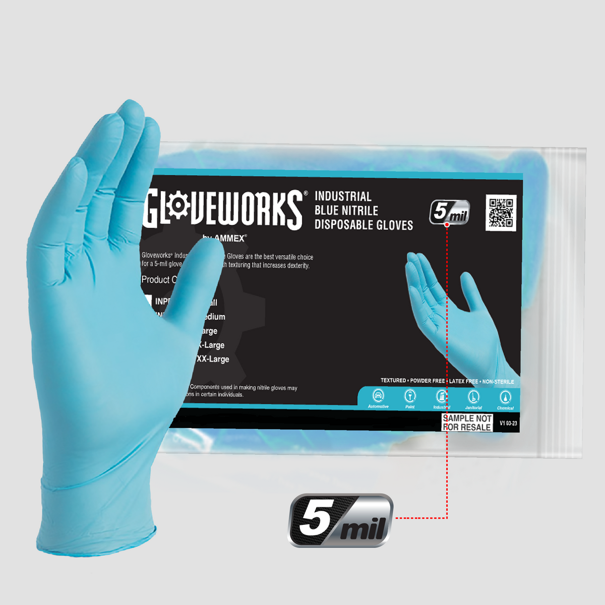 Gloveworks 5 mil Blue Industrial Nitrile Disposable Gloves - Sample Pa —  Zoomget
