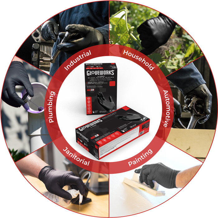 GLOVEWORKS 5 Mil Black Nitrile Industrial Gloves - Sample Pack - GPNB