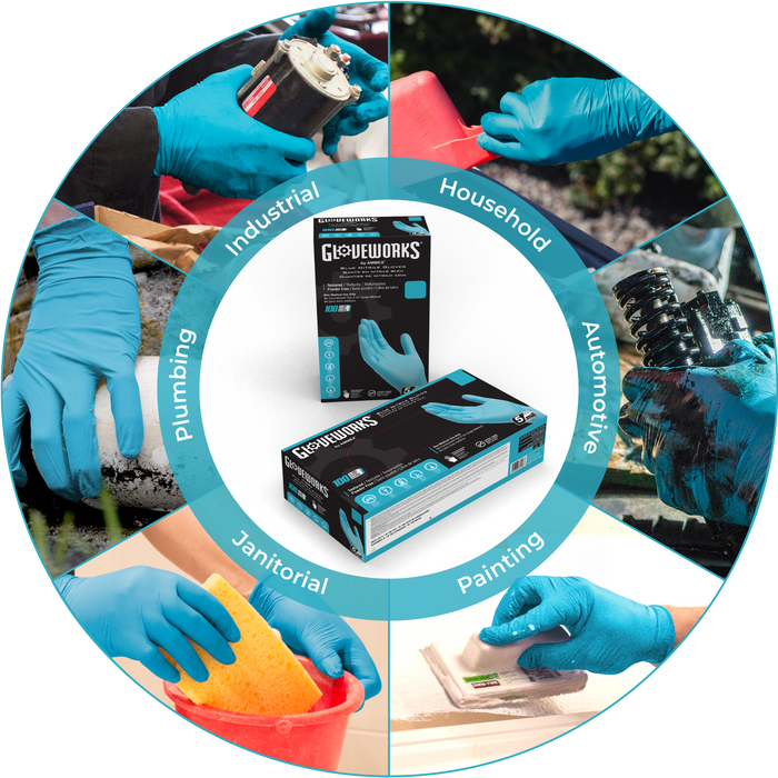 Gloveworks 5 mil Blue Industrial Nitrile Disposable Gloves - Sample Pack - INPF