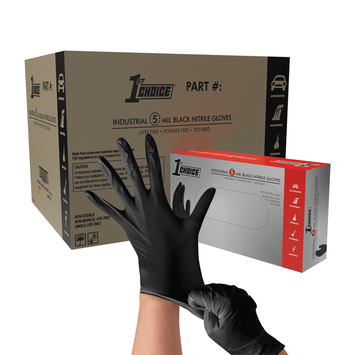 1st Choice 5 mil. Black Nitrile Disposable Industrial Gloves - 1BN