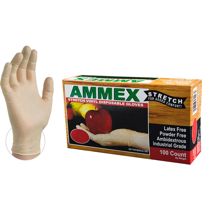 Ammex 4 mil. Ivory Stretch Synthetic Vinyl Disposable Industrial Gloves - IVSPF