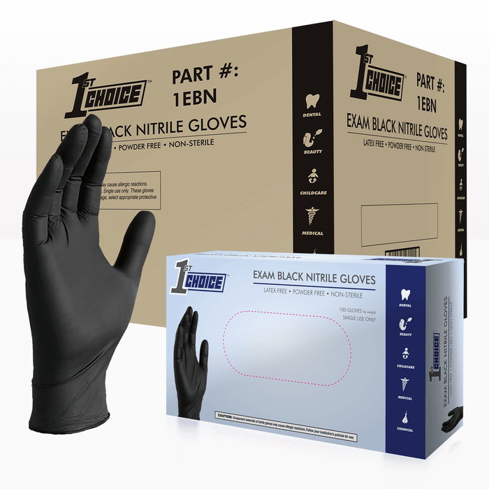 1st Choice 3 mil. Black Nitrile Disposable Exam Gloves - 1EBN (2-Pack)